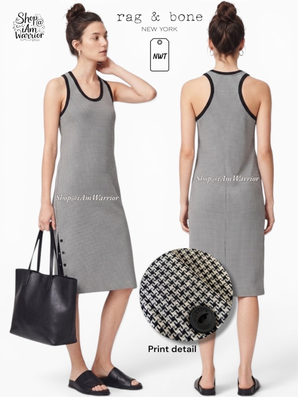 Rag & Bone NWT micro houndstooth racerback tank midi dress *shop@iamwarrior